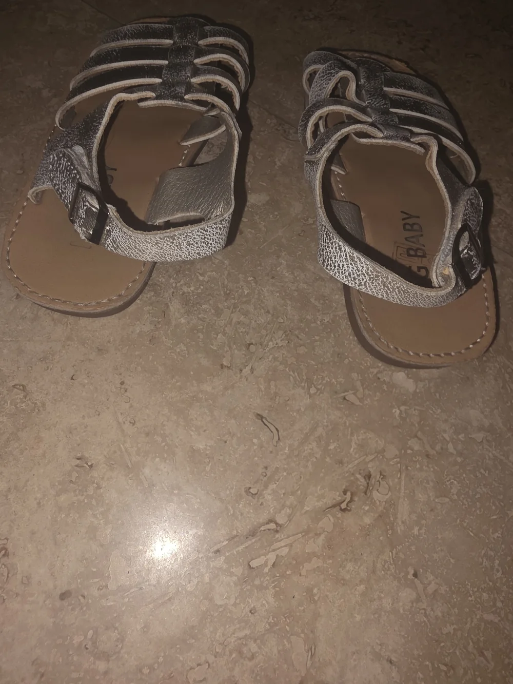 MG Baby Girls Distressed Metallic Silver Gladiator Sandals | Size 24 / US 8